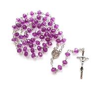 [Uitndvyte] Purple Beaded Cross Rosary Necklace Holy Gemstone Charm Ornament Ornament Wedding Festival Party Decoration Catholic Rosary Necklace