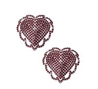 Uitndvyte Reusable Nipple Covers Pasties Nipple Stickers Heart Rhinestones Sticky Breast Petals Nipple Covers For Women Girls Crimson Red