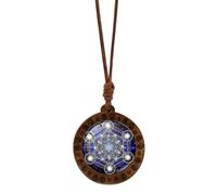 [Uitndvyte] Sacred Geometric Pattern Wooden Pendant Choker Vintage Hexagram Necklace Adjustable Neck Chain for Spiritual Lovers