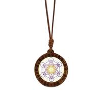 [Uitndvyte] Sacred Geometric Pattern Wooden Pendant Choker Vintage Hexagram Necklace Adjustable Neck Chain for Spiritual Lovers