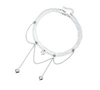 Uitndvyte Sturdy Double Chain Tassels Necklace Adornment with Heart Shaped Zircon for a Sophisticated and Trendy Look Collarbone Chain