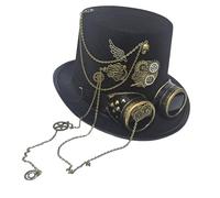 Uitndvyte Victorian Derby Hat with Clockwork Wing and Goggles Retros Theme Party Accessory for Role Playing Event Durability Nonwoven Steampunks