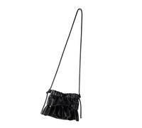Uitndvyte Women's Shoulder Bag Trendy Sling Pleated Bucket Simple Messenger Korean Style Cross Body Daily Pleated Crossbody Women's Pu Leather Bucket Simple Shoulder, Black