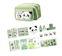 Uitndvyte Zippered Pencil Case with 9 Compartments, Cultural Panda Artwork Canvas Bag for Students Workplace Essentials Multi-Compartment Storage Bag