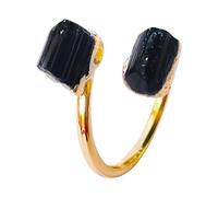 Uitseld Black Crystal Ring | Irregular Jewelry Spiritual Protection,Statement Rings, Gold-plated Natural Crystal Gemstone, Adjustable Ring Jewelry, Adjustable For Women Girls