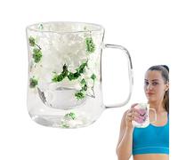 Uitseld Double Walled Glass Mug | Tea Cups | 400ml Clear Heat Resistant Glass Mug with Dried Flowers Design, Double Wall for Cappuccino Tea Espresso Latte Hot Beverages Glasses
