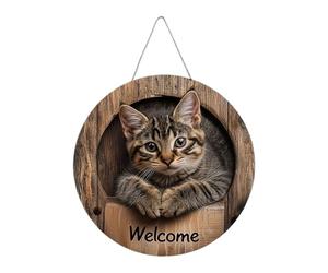 Uitseld Welcome Sign,Wooden Welcome Sign for Home Door - Housewarming Party Cat Theme 2D Flat Ornament for Indoor Outdoor Cafe Living Room Bedroom Garden Classroom