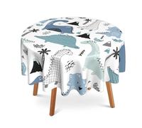 UIUPRO Cute Dinosaur Round Table Cloth 60 Inch,Hand Drawn Tablecloth Waterproof Stain Wrinkle Resistant Washable Circle Table Cover for Home Kitchen Dining Room Party Outdoor Picnic