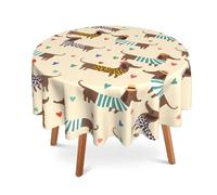 UIUPRO Dachshund Dogs Round Tablecloth 60 inch,Love Hearts Circle Table Cloth Polyester Waterproof Stain Wrinkle Free Table Cover for Home Kitchen Dining Party Pinic Patio Outdoor Decor