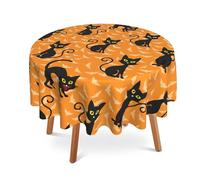 UIUPRO Halloween Round Table Cloth 60 Inch,Black Cats Bats Tablecloth Waterproof Stain Resistance Wrinkle Polyester Circle Table Cover for Home Kitchen Dining Party Camping Pinic Decor