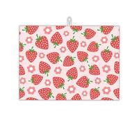 UIUPRO Pink Strawberry Dish Drying Rack Mat for Kitchen Counter,Cute Flowers Dish Drying Pad Absorbent Reversible Microfiber Protector for Coffee Bar Sink Countertops 18x24 Inch
