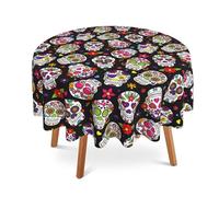 UIUPRO Sugar Skull Round Table Cloth 60 Inch,Day of The Dead Tablecloth Waterproof Stain Resistance Wrinkle Polyester Circle Table Cover for Home Kitchen Dining Party Camping Pinic Decor