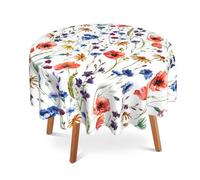 UIUPRO Wildflowers 60 Inch Round Tablecloth,Watercolor Poppy Cornflower Table Cloth Waterproof Stain and Wrinkle Resistant Circle Table Cover for Kitchen Dining Picnic Camping Indoor Outdoor Decor