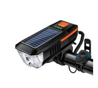 UIVXXUD Bicycle Light, Solar-Powered & USB Rechargeable Bike Front Light, 2000mAh, 3 Modes, 200m Wide Range, 120dB Horn, IPX5 Waterproof, for Mountain Bikes & Electric Bikes (Orange)