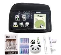 UIVXXUD Kawaii Cute Aesthetic Pencil Case - Large Capacity Canvas Pen Pouch Bag (Black 11 PCS Set)