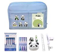 UIVXXUD Kawaii Cute Aesthetic Pencil Case - Large Capacity Canvas Pen Pouch Bag (Blue 11 PCS Set)