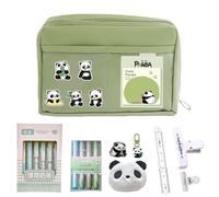 UIVXXUD Kawaii Cute Aesthetic Pencil Case - Large Capacity Canvas Pen Pouch Bag (Green 11 PCS Set)