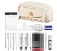 UIVXXUD Simple Style Cotton Rope Pencil Holder - Large Capacity Multi-layered Pencil Case Organizer, Aesthetic Minimalist Fabric Pen Pouch with Zipper, Durable Eco-Friendly Pen Pouch Bag (White Set)