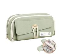 UIVXXUD Simple Style Cotton Rope Pencil Holder - Large Capacity Multi-layered Pencil Case Organizer, Aesthetic Minimalist Fabric Pen Pouch with Zipper, Durable Eco-Friendly Pen Pouch Bag (Green)