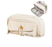 UIVXXUD Simple Style Cotton Rope Pencil Holder - Large Capacity Multi-layered Pencil Case Organizer, Aesthetic Minimalist Fabric Pen Pouch with Zipper, Durable Eco-Friendly Pen Pouch Bag (Beige)