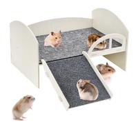 Uiwhsow Hamster Hideout - Wooden Hamster House with Large Ladder & Pads, No-Bottom Design HamsterToys, Detachable Hamster Cage Accessories (Not for Chinchillas/Guinea Pigs)