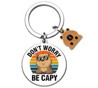 UIWIHHP Capybara Gifts Capybara Keychain for Women Friends Cute Capybaras Stuff Decor Accessories for Girls Capybaras Lovers Unique Birthday Christmas Gifts Don't Worry Be Capy Keyring, Silver, S
