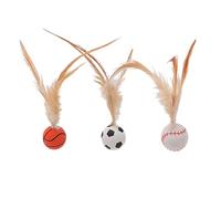 UIXENI 3PCS Cat Bouncy Ball with Feather, Bouncy Tails Cat Toys for Indoor Cats, Mini Basketball Soccer Baseball Interactive Bouncy Ball Toy for Cat Dog Pet