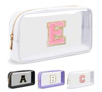 UIXIZQ Personalized Initial Letter Clear Makeup Bag,Preppy Small Nylon&PVC Cosmetic Zipper Bag with Chenille Letter,Travel Skincare Toiletry Bag,Monogram Pencil Case Pouch Gift for Teen Girls Women,E