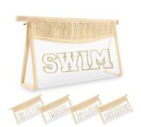 UIXIZQ Small Boho Straw Clear Makeup Bags for Women&Girls, Beige Swim, Wife Graduation Gifts Teacher Appreciation Friendship Birthday Grandma Nurse