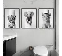 Uixxducc Set of 3 Black and White Poster Set, Bathroom Pictures, Animals, Toilet Decoration, Modern Wall Pictures, Canvas Pictures, Wall Decoration Pictures for Bathroom (21 x 30 cm)