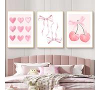 Uixxducc Set of 3 Posters Aesthetic Pictures Art Print Posters Pink Bow Boho Decoration Without Frame Canvas Picture Living Room Bedroom Bathroom Wall Decoration (40 x 50 cm, B)