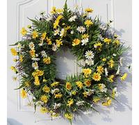UIYIHIF 22Inch Daisy Wreaths, Artificial Flower Spring Wreath for Front Door Window Wall Hanging, Summer Silk Decorative Wreath Decorations…