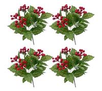 UIYIHIF Artificial Holly Leaves Berries Stems Christmas Red Holly Berries Picks Fake Bush for Christmas Party & Holiday Home Decoration (Big Berries)