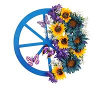 UIYIHIF Artificial Sunflower Wagon Wheel Wreath 15.7 Inch Spring Wagon Wheel Wreath with Blue Yellow Sunflower Farmhouse Spring Summer Wreaths for Front Door Wall Holiday Home Decor