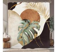 UIYIUI Brown Gold Boho Shower Curtain 84x69in-213x175cm Abstract Mid Century Monstera Palm Leaves Plant Minimalist Neutral Simple Waterproof Polyester Fabric Bathroom Curtain for Stall with Hooks