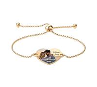 Uiyseai Personalised Heart Photo Bracelet, Custom Charm Bracelet Adjustable | Slider chain for easy size adjustment, four colour choices, picture and message personalisation, love pendant, couple gift