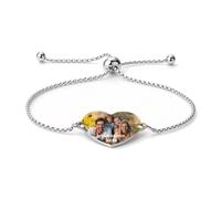 Uiyseai Personalised Heart Photo Bracelet, Custom Charm Bracelet Adjustable | Slider chain for easy size adjustment, four colour choices, picture and message personalisation, love pendant, couple gift