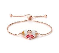 Uiyseai Personalised Heart Photo Bracelet, Custom Charm Bracelet Adjustable | Slider chain for easy size adjustment, four colour choices, picture and message personalisation, love pendant, couple gift