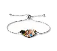 Uiyseai Personalised Heart Photo Bracelet, Custom Charm Bracelet Adjustable | Slider chain for easy size adjustment, four colour choices, picture and message personalisation, love pendant, couple gift