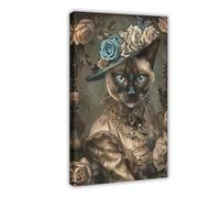 UIYTYBGAG Elegant Siamese Cat Victorian Portrait Canvas Poster Bedroom Decor Landscape Decor Gift 24x36inch(60x90cm)
