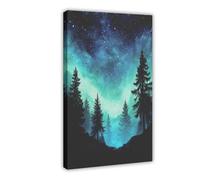 UIYTYBGAG Ethereal Pine Forest with Aurora Borealis Canvas Poster Bedroom Decor Landscape Decor Gift 16x24inch(40x60cm)