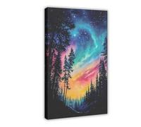 UIYTYBGAG Forest Night Sky with Aurora Borealis Canvas Poster Bedroom Decor Landscape Decor Gift 16x24inch(40x60cm)