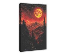 UIYTYBGAG Man on The Evening Mountain Gazing at Orange Moon Poster Canvas Poster Bedroom Decor Landscape Decor Gift 08x12inch(20x30cm)