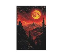 UIYTYBGAG Man on The Evening Mountain Gazing at Orange Moon Poster Canvas Poster Wall Art Print Picture Paintings 08x12inch(20x30cm)