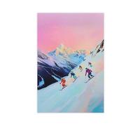 UIYTYBGAG Pastel Skiers Painting Poster Canvas Poster Bedroom Decor Landscape Decor Gift 24x36inch(60x90cm)