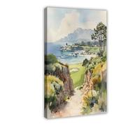 UIYTYBGAG Pebble Beach Golf Links Watercolor Canvas Poster Bedroom Decor Landscape Decor Gift 24x36inch(60x90cm)