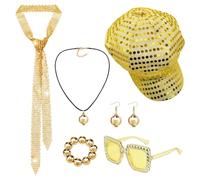 UJBVCX 6Pcs 70s Sequin Hat, Abba accessories, 70s Disco Party Costume Accessories, Retro Theme Disco Costume Set for Women Theme Party Cosplay Birthday Dance