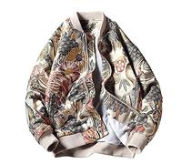 UJDKCF Embroidery Baseball Jacket Autumn Winter Zipper Bomber Jacket Coats White M