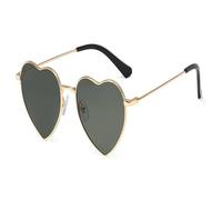UJEDFHV Heart shaped sunglasses Heart Heart-Shaped Polarized Sunglasses Decorative Vintage Women's Metal Shades for Party(C3 silver black)