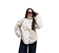 UJEDFHV Women's Wool Coat Solid Wool Blend High Neck Coat Double Breasted Oversized Casual Women Overcoat Elegant Lady Jacket(Champagne,S)